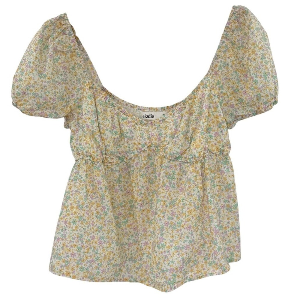 Elodie Microfloral Babydoll Cropped Blouse‎ Sz L Coquette Cottage Boho Girlycore